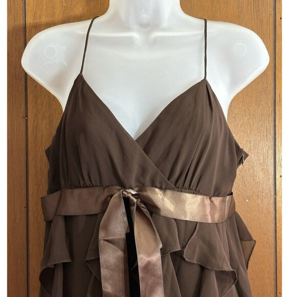 Scarlett Nite Dress Womens 10 Chocolate Baby Doll Ribbon Tie Sheer Ruffle Dainty - Picture 2 of 16